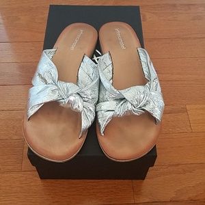 Jeffrey Campbell silver leather knotted slides